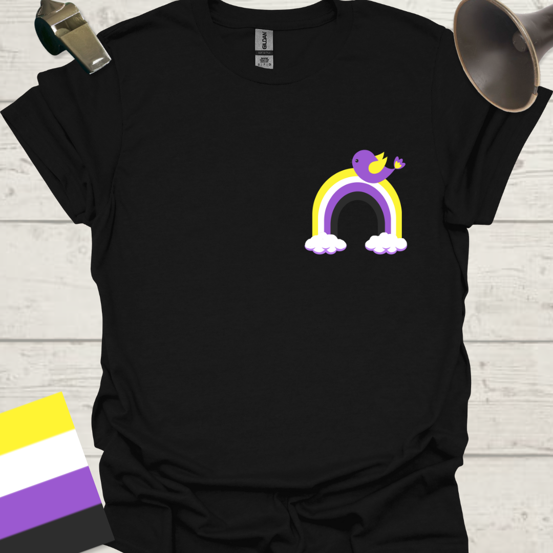 Nonbinary Pride T-Shirt Rainbow Bird Design