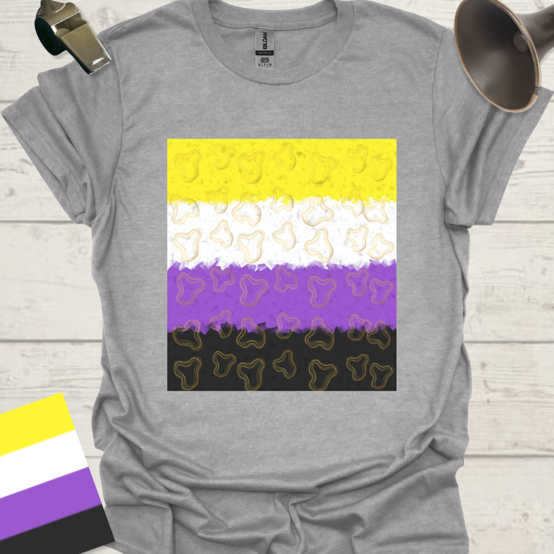 Unisex T-Shirt Golden Ornaments Pattern Non-Binary Cubism Flag Design