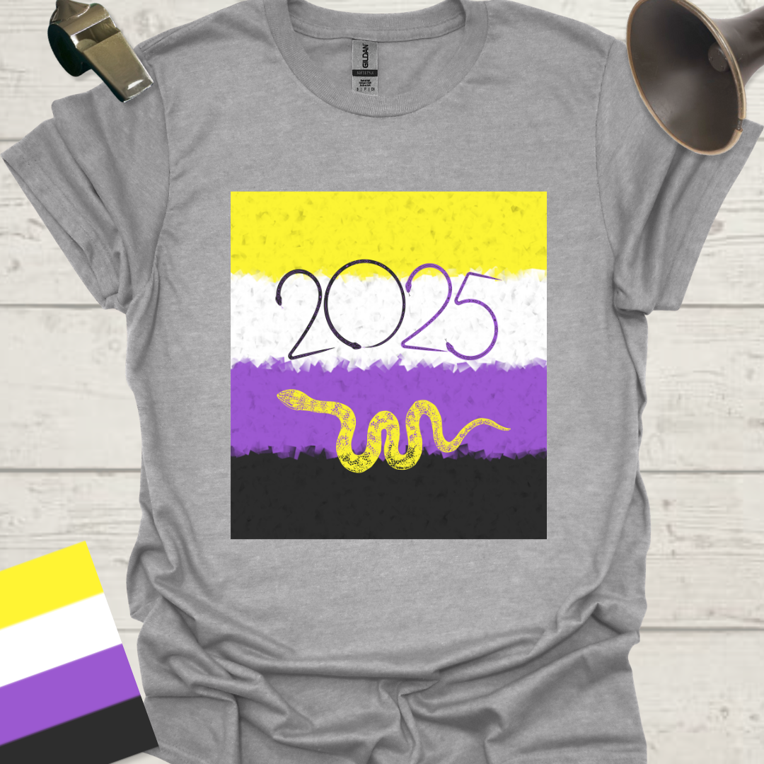 Unisex T-Shirt 2025 Yellow Snake Non-Binary Cubism Flag Design