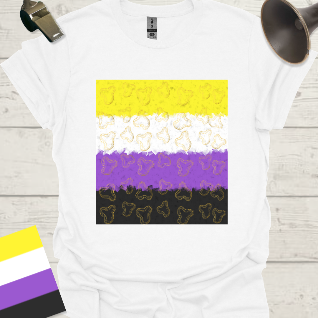 Unisex T-Shirt Golden Ornaments Pattern Non-Binary Cubism Flag Design