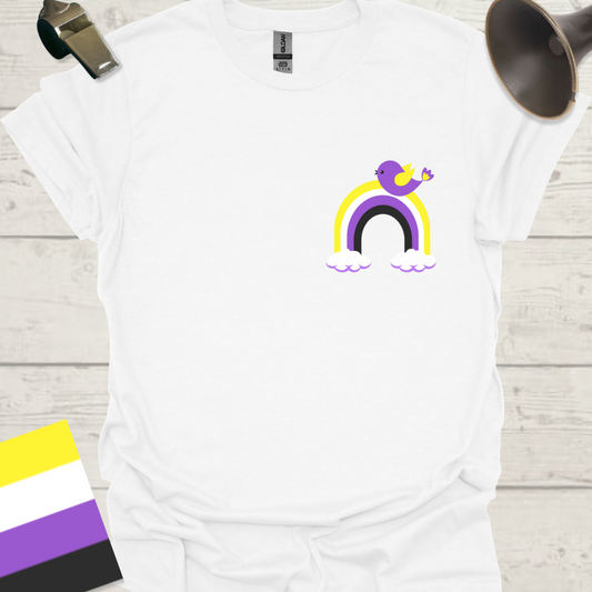 Nonbinary Pride T-Shirt Rainbow Bird Design