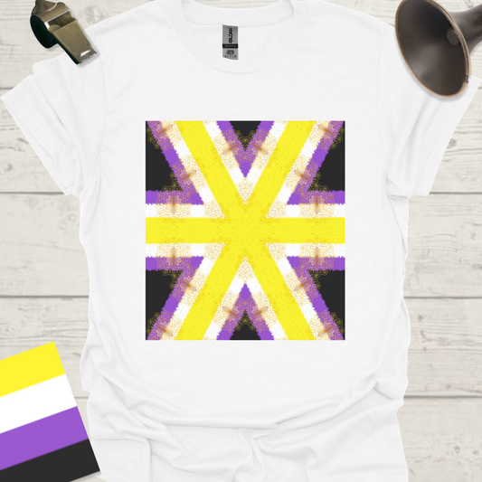 Unisex T-Shirt Geometric Pattern, Mandala Non-Binary Cubism Flag Design
