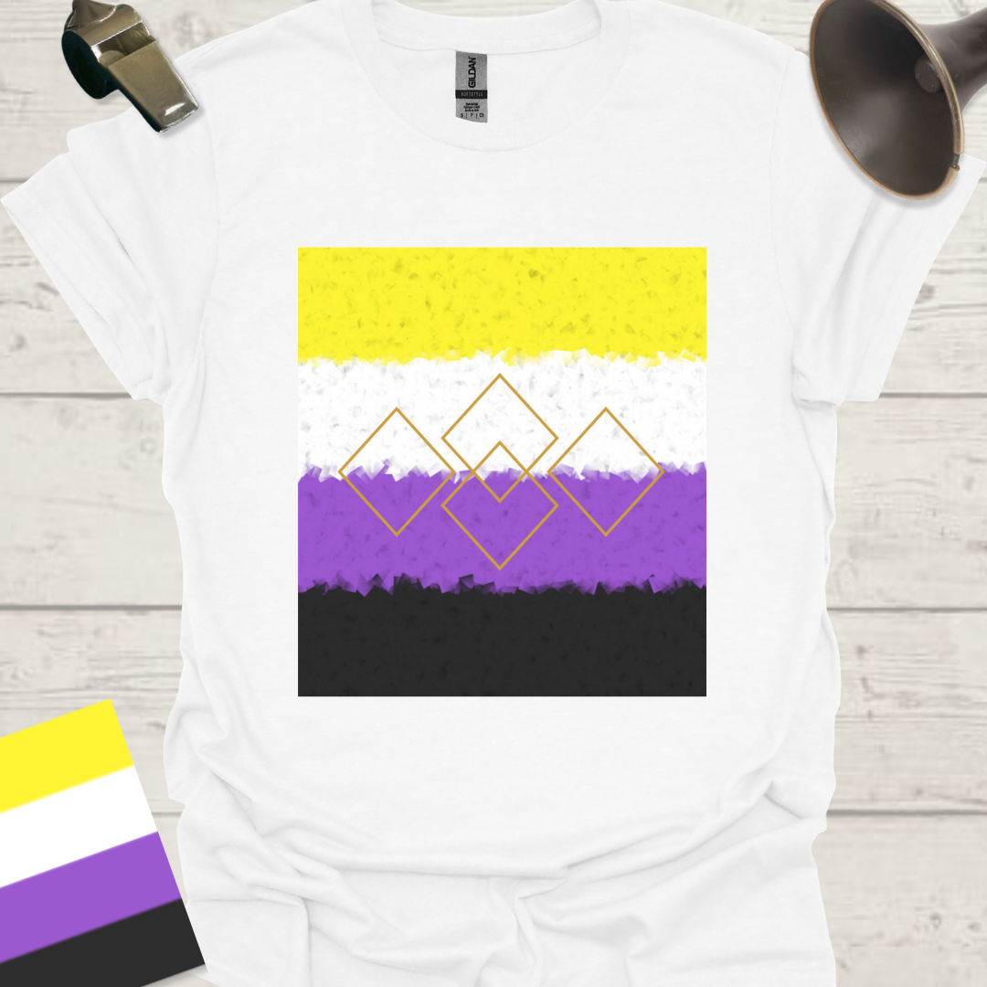 Unisex T-Shirt Golden Squares Non-Binary Cubism Flag Design