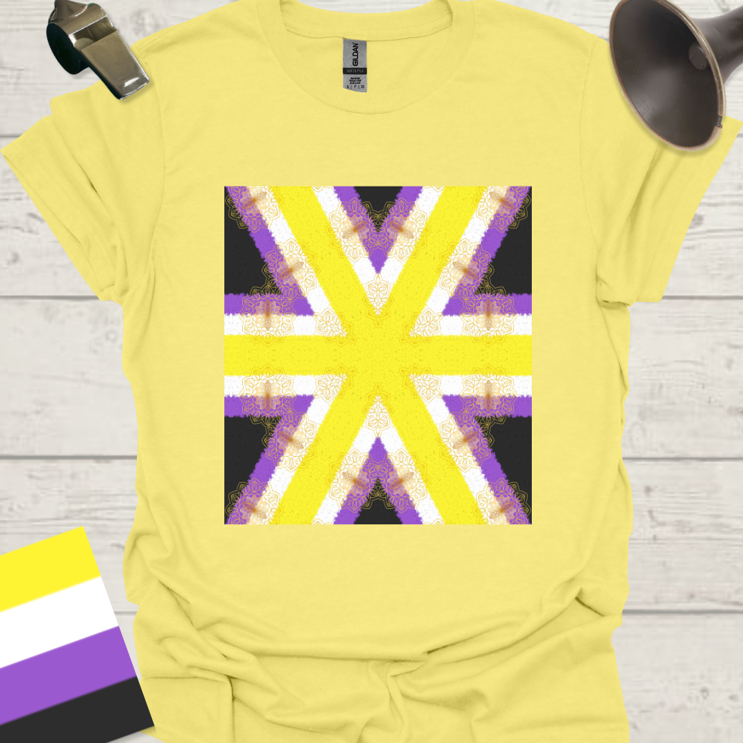 Unisex T-Shirt Geometric Pattern, Mandala Non-Binary Cubism Flag Design