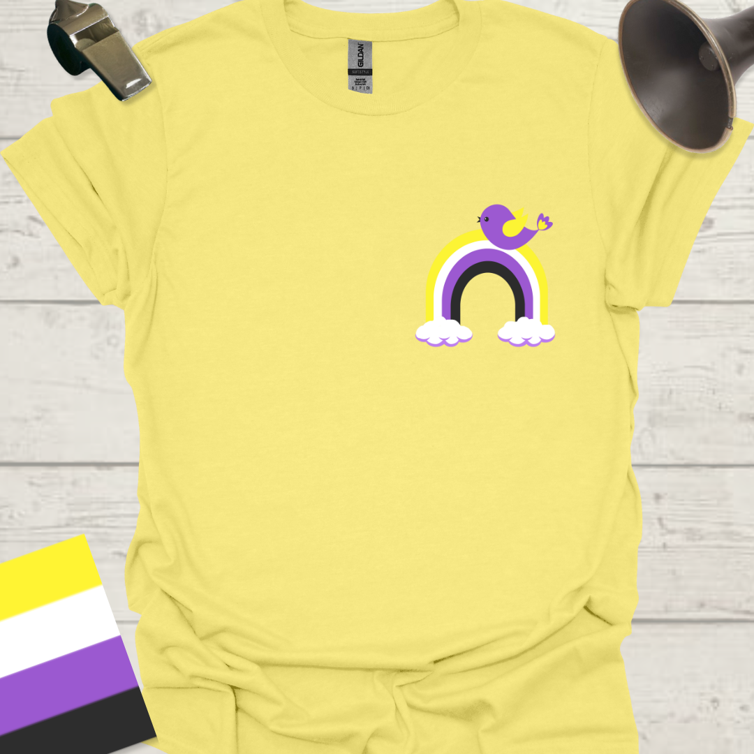 Nonbinary Pride T-Shirt Rainbow Bird Design
