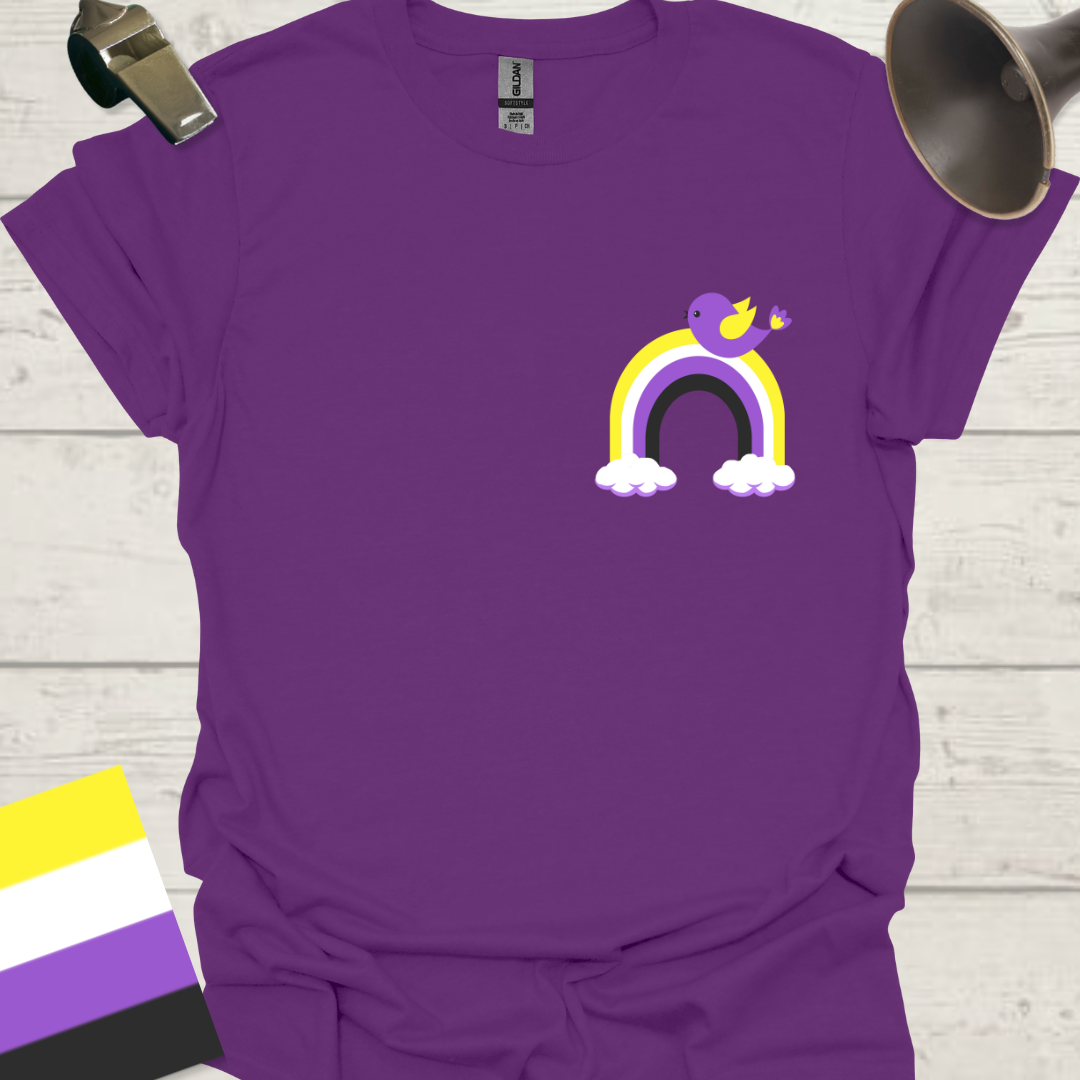 Nonbinary Pride T-Shirt Rainbow Bird Design