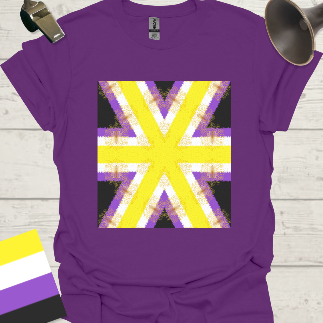 Unisex T-Shirt Geometric Pattern, Mandala Non-Binary Cubism Flag Design