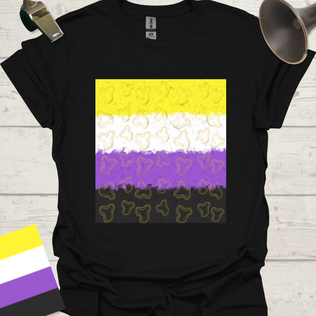 Unisex T-Shirt Golden Ornaments Pattern Non-Binary Cubism Flag Design