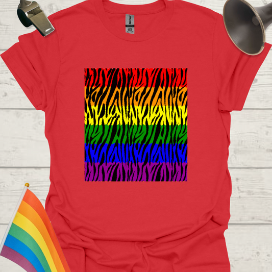 Unisex Pride T-Shirt - LGBT Pride Flag Ripples, Black Tiger Pattern Design