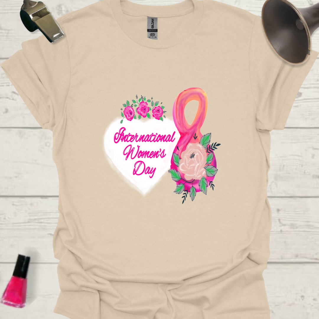Feminist T-Shirt 8 International women's day pink roses, heart