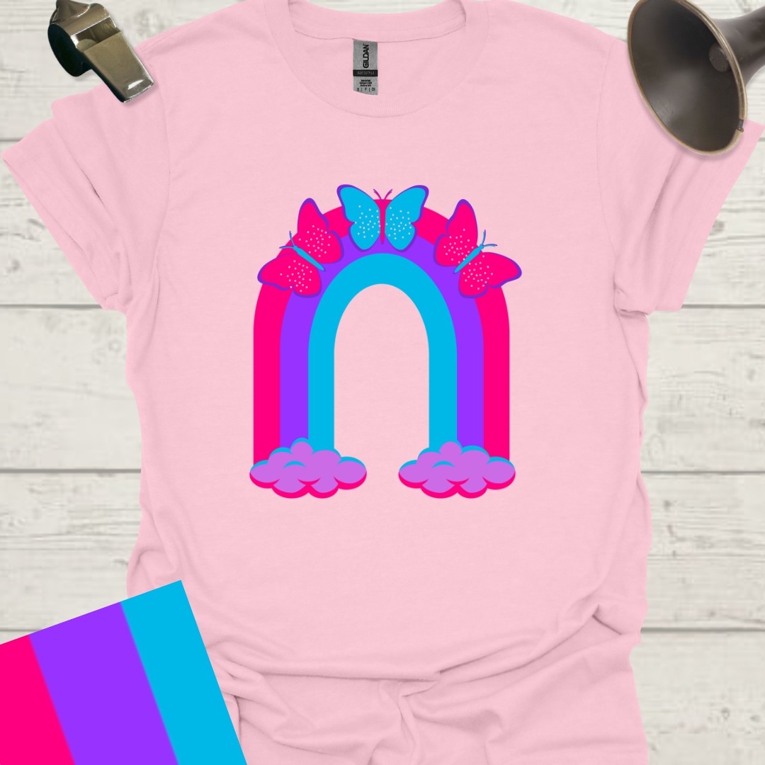 Unisex Pride Flag T-Shirt - Androgyne Butterflies in a Rainbow