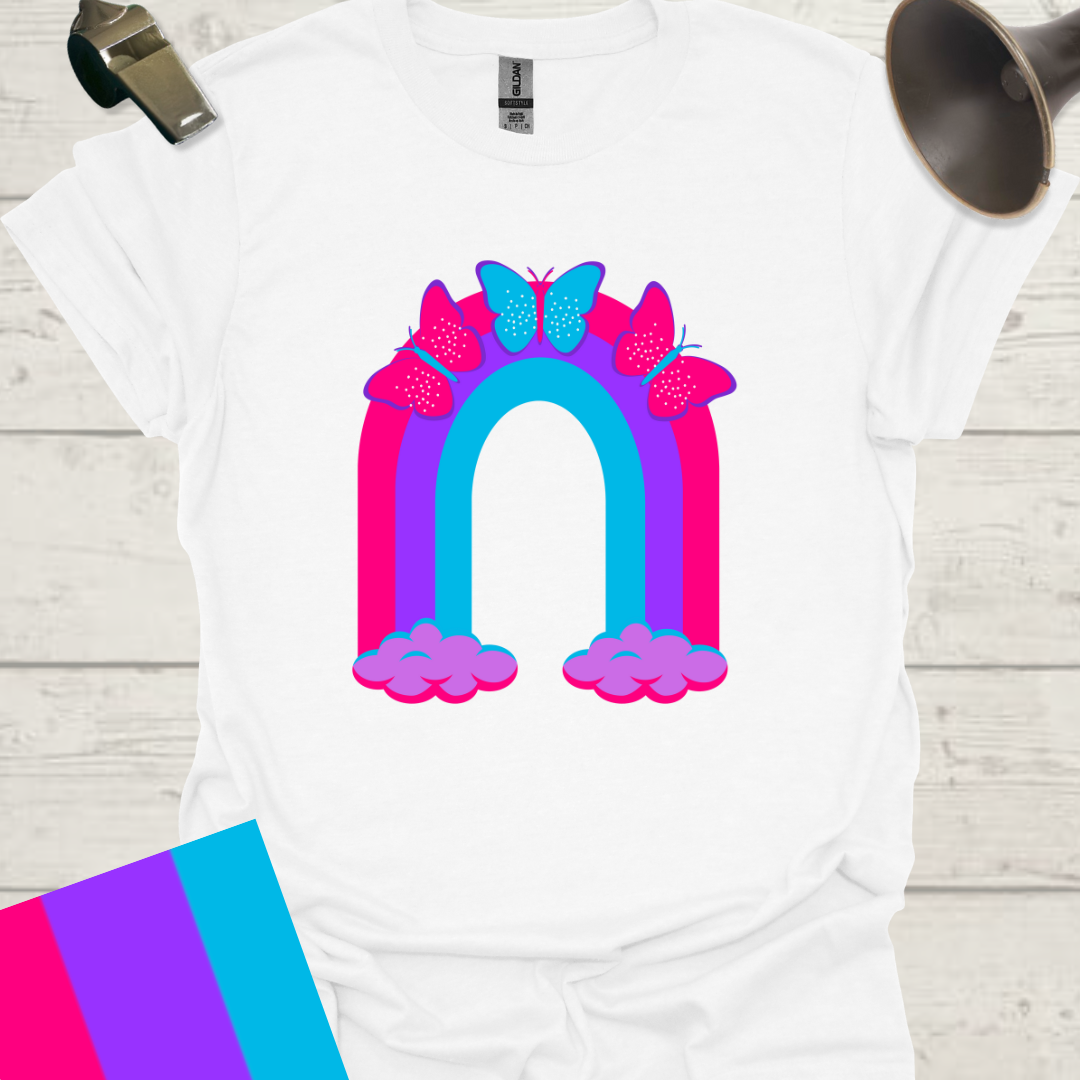 Unisex Pride Flag T-Shirt - Androgyne Butterflies in a Rainbow