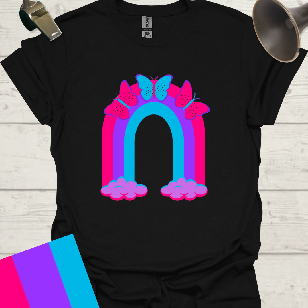 Unisex Pride Flag T-Shirt - Androgyne Butterflies in a Rainbow