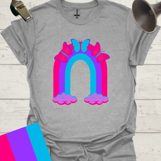 Unisex Pride Flag T-Shirt - Androgyne Butterflies in a Rainbow