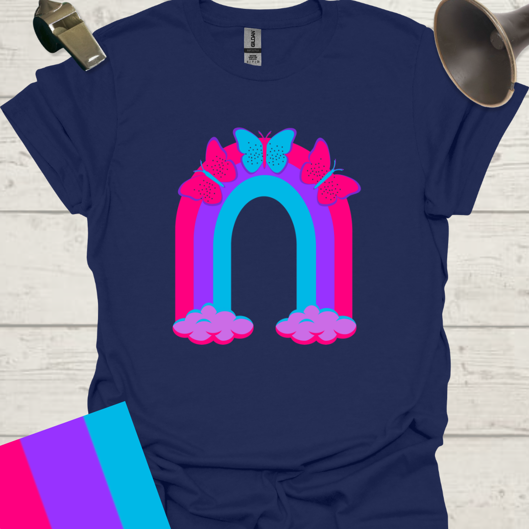 Unisex Pride Flag T-Shirt - Androgyne Butterflies in a Rainbow