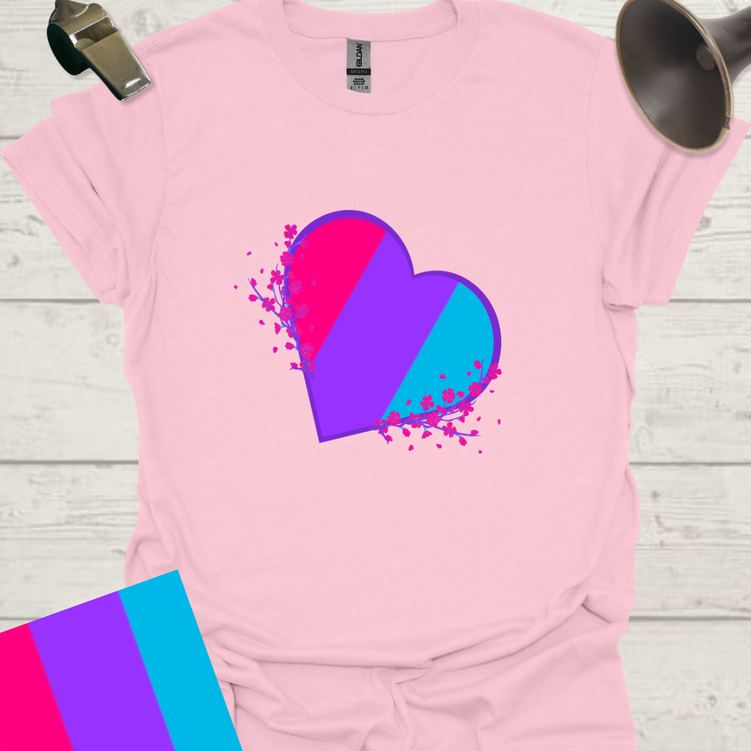 Unisex Pride Flag T-Shirt - Androgyne Flowers in a Heart