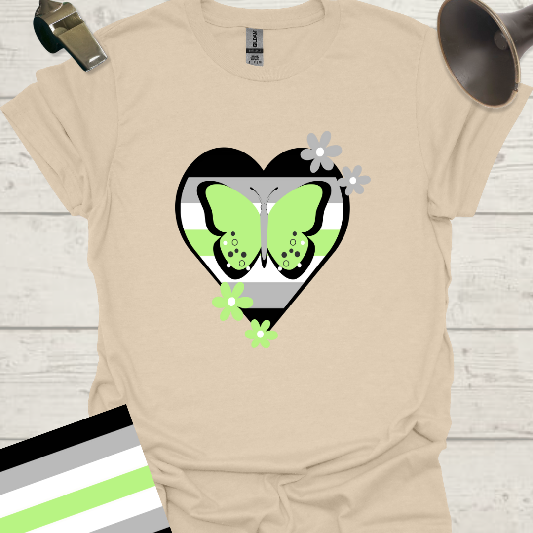 Heart Butterflies Flowers Agender Pride T-Shirt