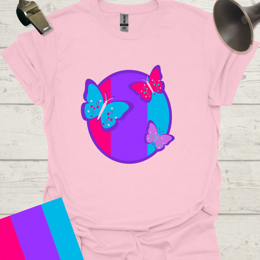 Unisex Pride Flag T-Shirt - Androgyne Butterflies in a Sphere