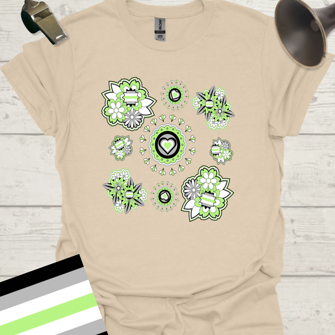 Floral Pattern Agender Pride T-Shirt