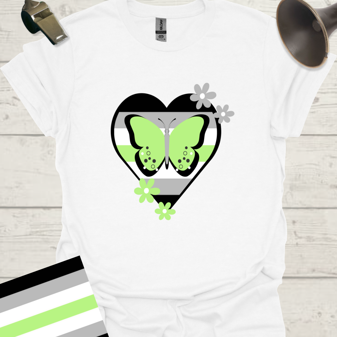Heart Butterflies Flowers Agender Pride T-Shirt