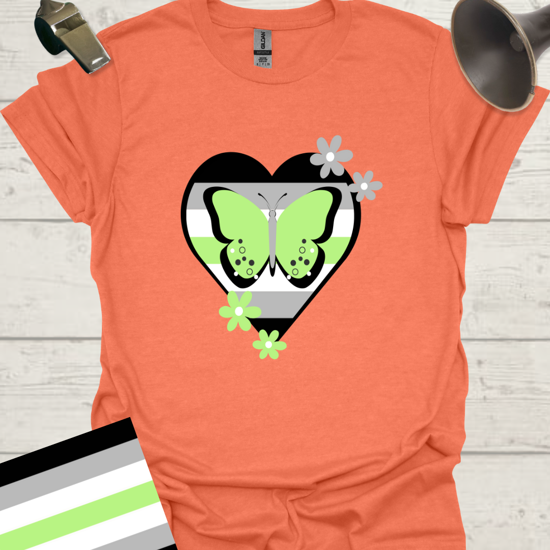 Heart Butterflies Flowers Agender Pride T-Shirt