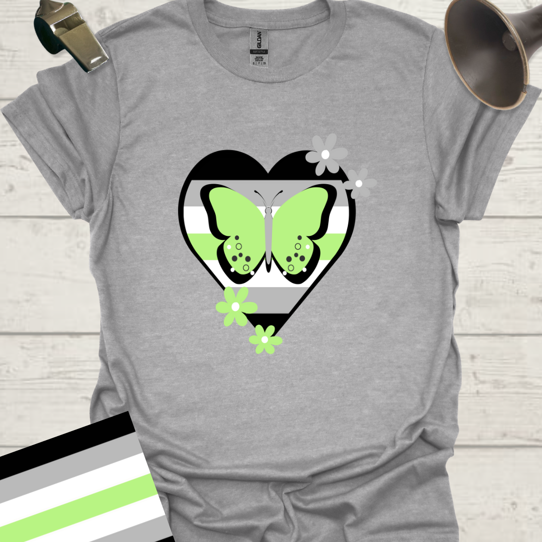 Heart Butterflies Flowers Agender Pride T-Shirt