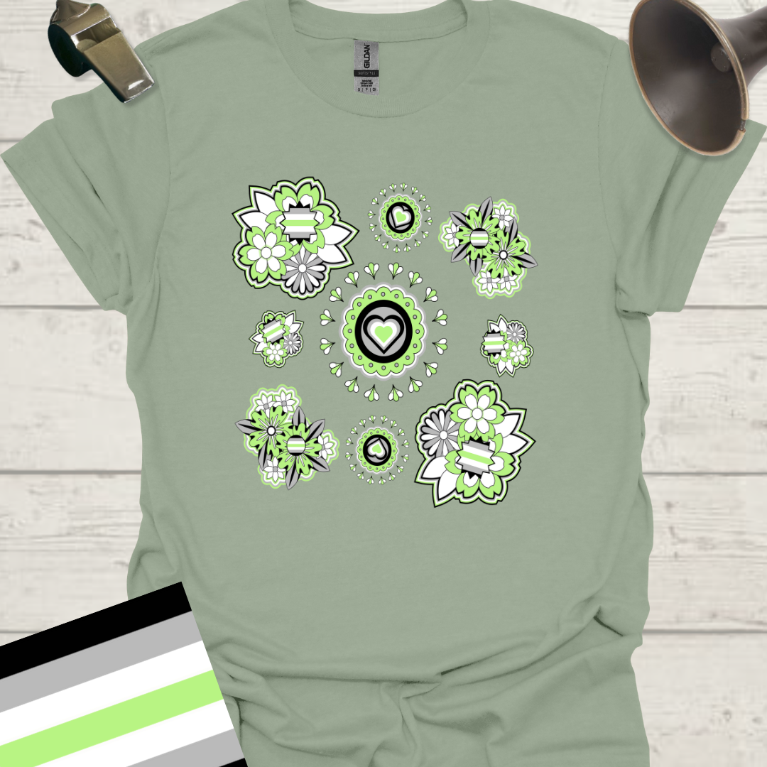 Floral Pattern Agender Pride T-Shirt