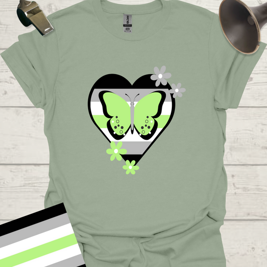 Heart Butterflies Flowers Agender Pride T-Shirt