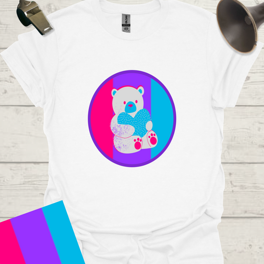 Unisex Pride Flag T-Shirt - Androgyne bear in a sphere