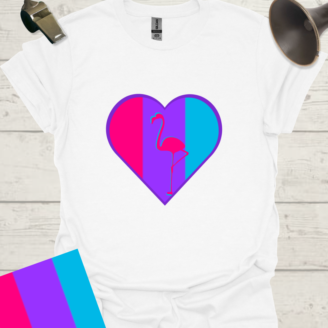 Unisex Pride Flag T-Shirt - Androgyne Flamingo in a Heart