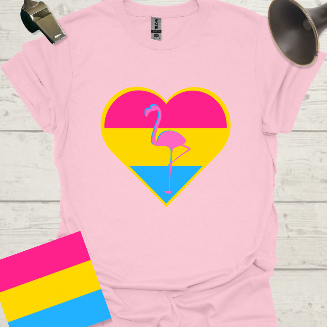 Pansexual Heart Pink Flamingo T-Shirt