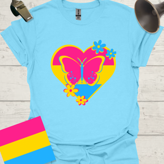 Pansexual Heart Butterfly and Flowers T-Shirt