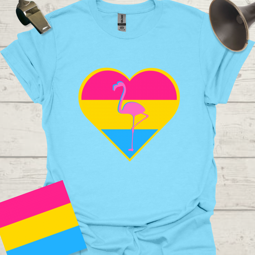 Pansexual Heart Pink Flamingo T-Shirt