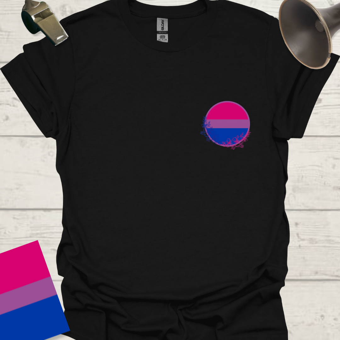 Bisexual Flag Sphere Blue Pink Flowers T-Shirt