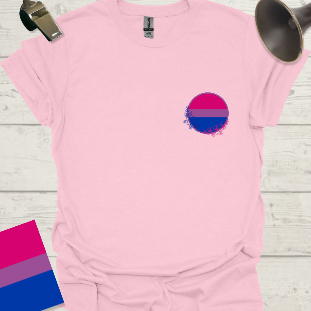 Bisexual Flag Sphere Blue Pink Flowers T-Shirt