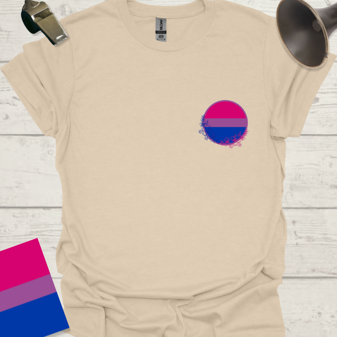 Bisexual Flag Sphere Blue Pink Flowers T-Shirt