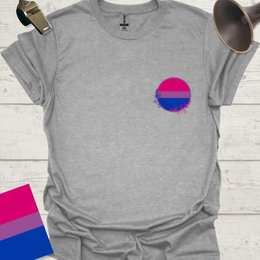 Bisexual Flag Sphere Blue Pink Flowers T-Shirt