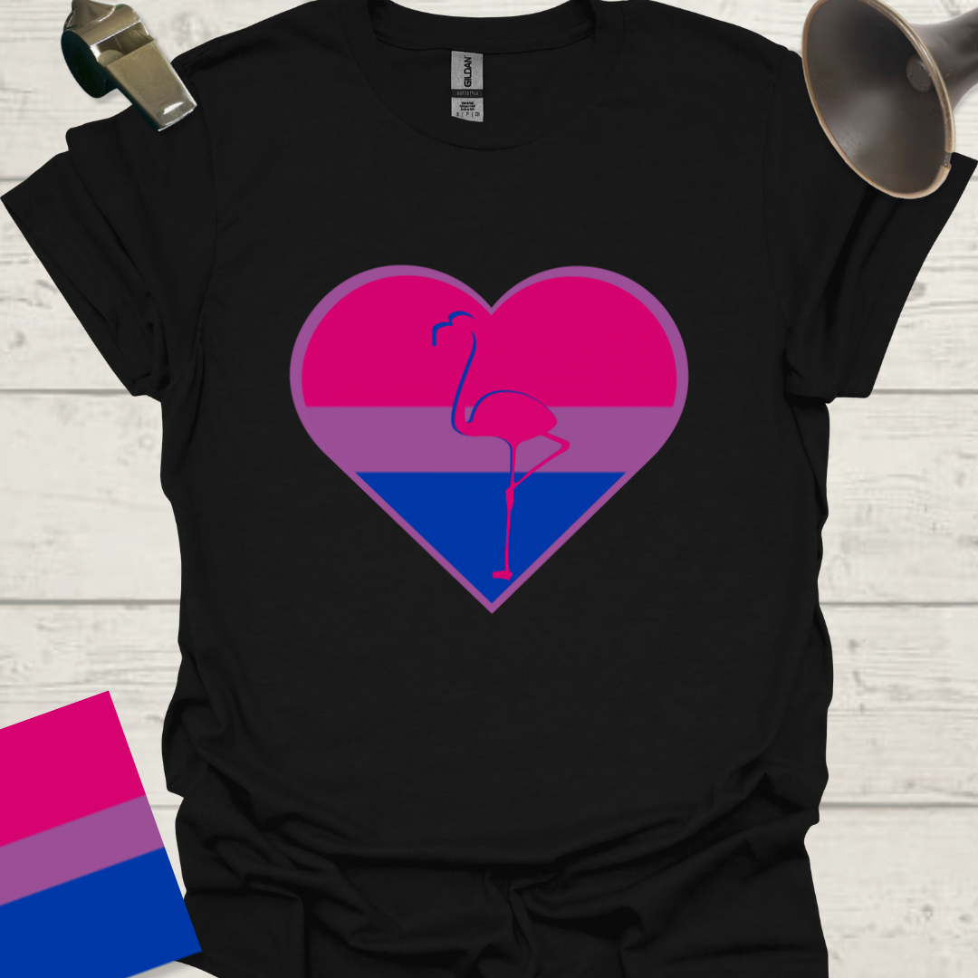 Bisexual Flag Heart Flamingo T-Shirt