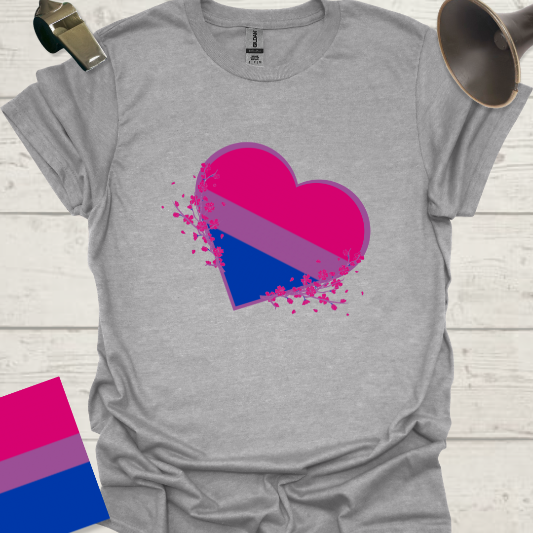 Bisexual Flag Heart Flowers T-Shirt