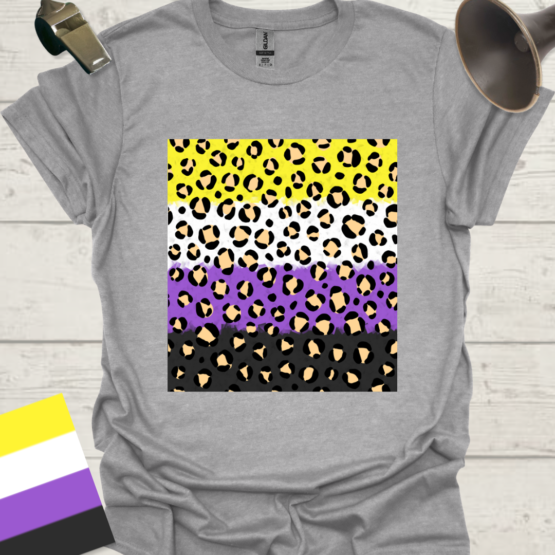 Unisex T-Shirt Black Beige Leopard Pattern Non-Binary Cubism Flag Design