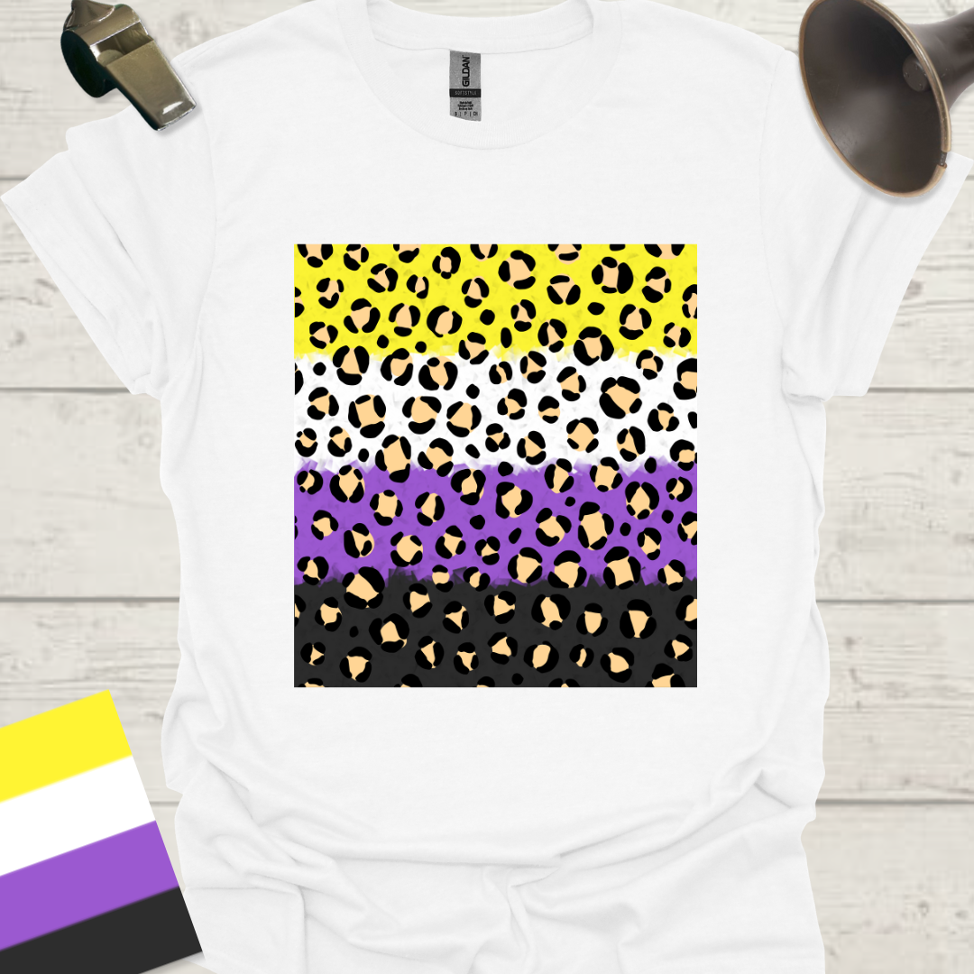Unisex T-Shirt Black Beige Leopard Pattern Non-Binary Cubism Flag Design