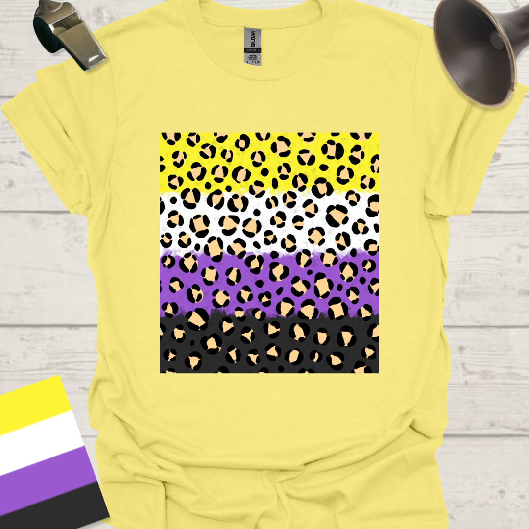 Unisex T-Shirt Black Beige Leopard Pattern Non-Binary Cubism Flag Design
