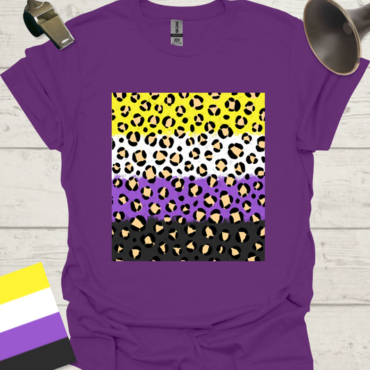 Unisex T-Shirt Black Beige Leopard Pattern Non-Binary Cubism Flag Design