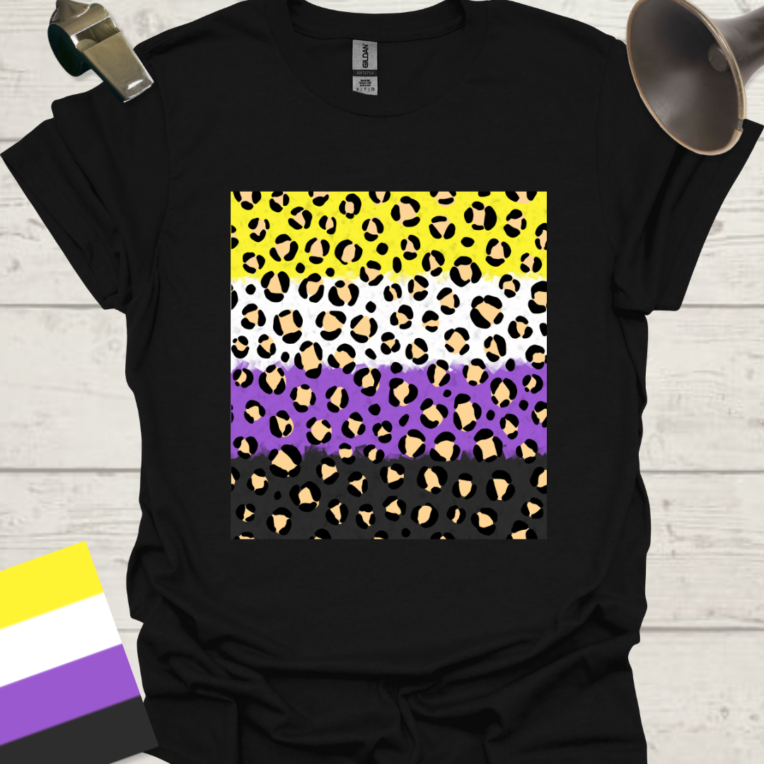 Unisex T-Shirt Black Beige Leopard Pattern Non-Binary Cubism Flag Design