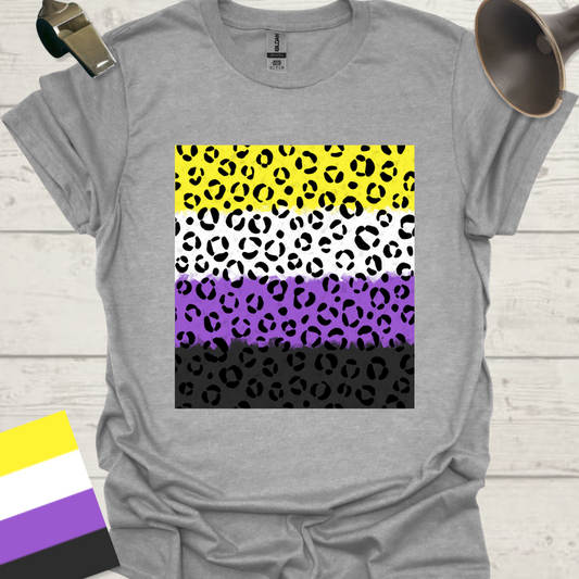 Unisex T-Shirt Black Leopard Pattern Non-Binary Cubism Flag Design