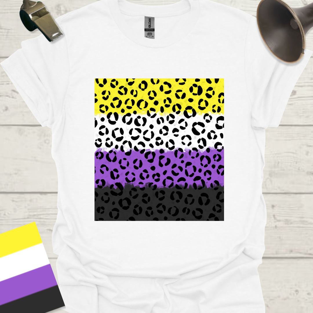 Unisex T-Shirt Black Leopard Pattern Non-Binary Cubism Flag Design