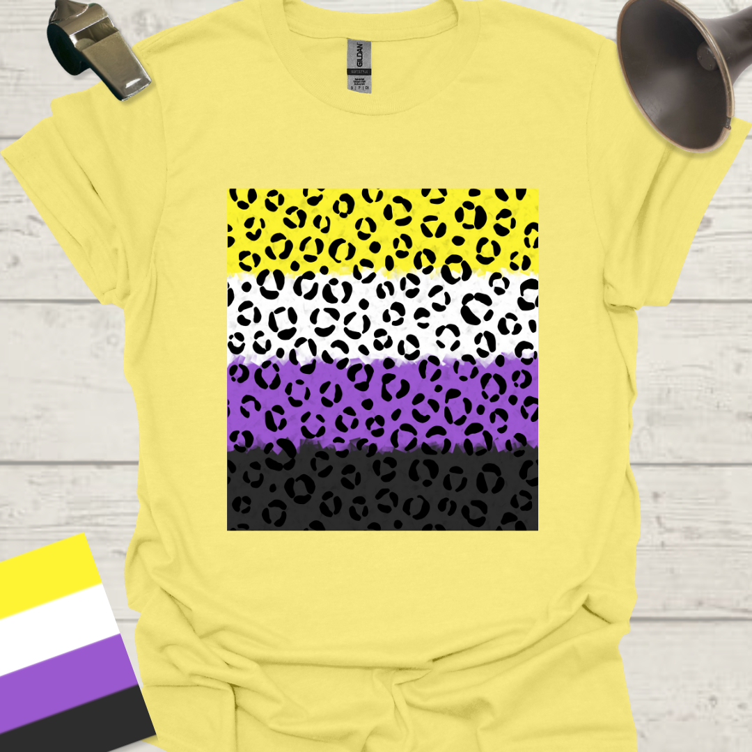 Unisex T-Shirt Black Leopard Pattern Non-Binary Cubism Flag Design