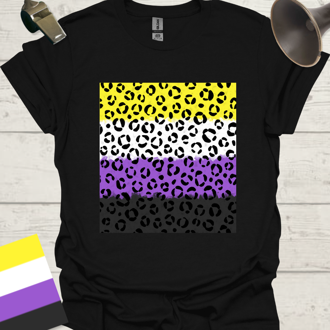 Unisex T-Shirt Black Leopard Pattern Non-Binary Cubism Flag Design