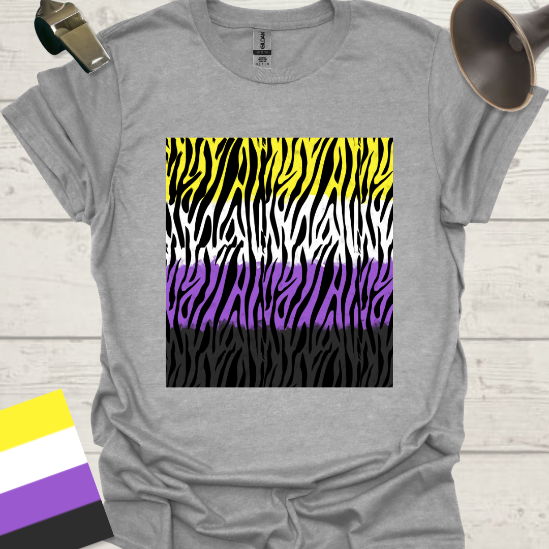 Unisex T-Shirt Black Tiger Pattern Non-Binary Cubism Flag Design