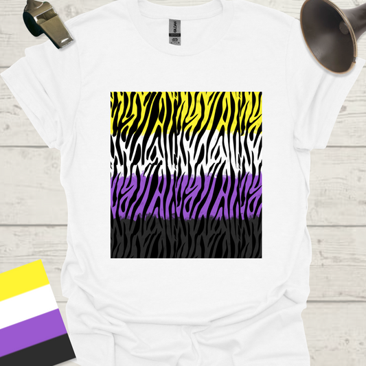 Unisex T-Shirt Black Tiger Pattern Non-Binary Cubism Flag Design